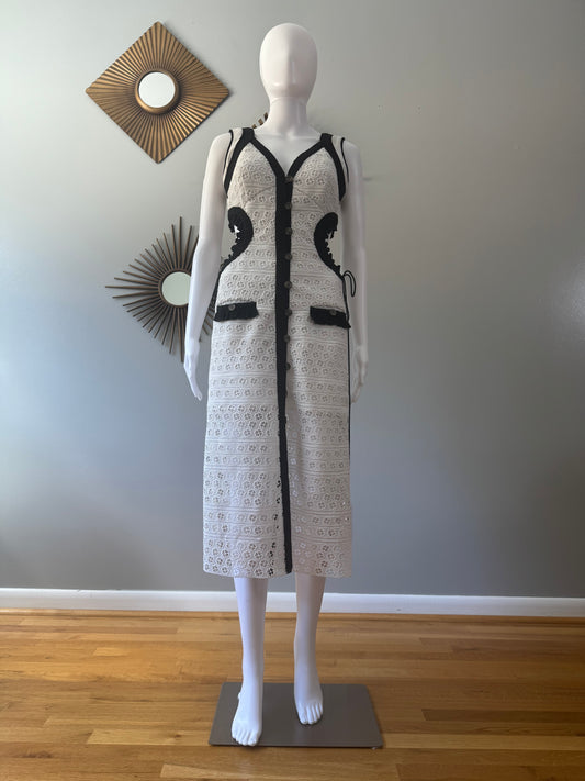 Self Portrait - Black & White Midi Dress w/ Side Cutouts