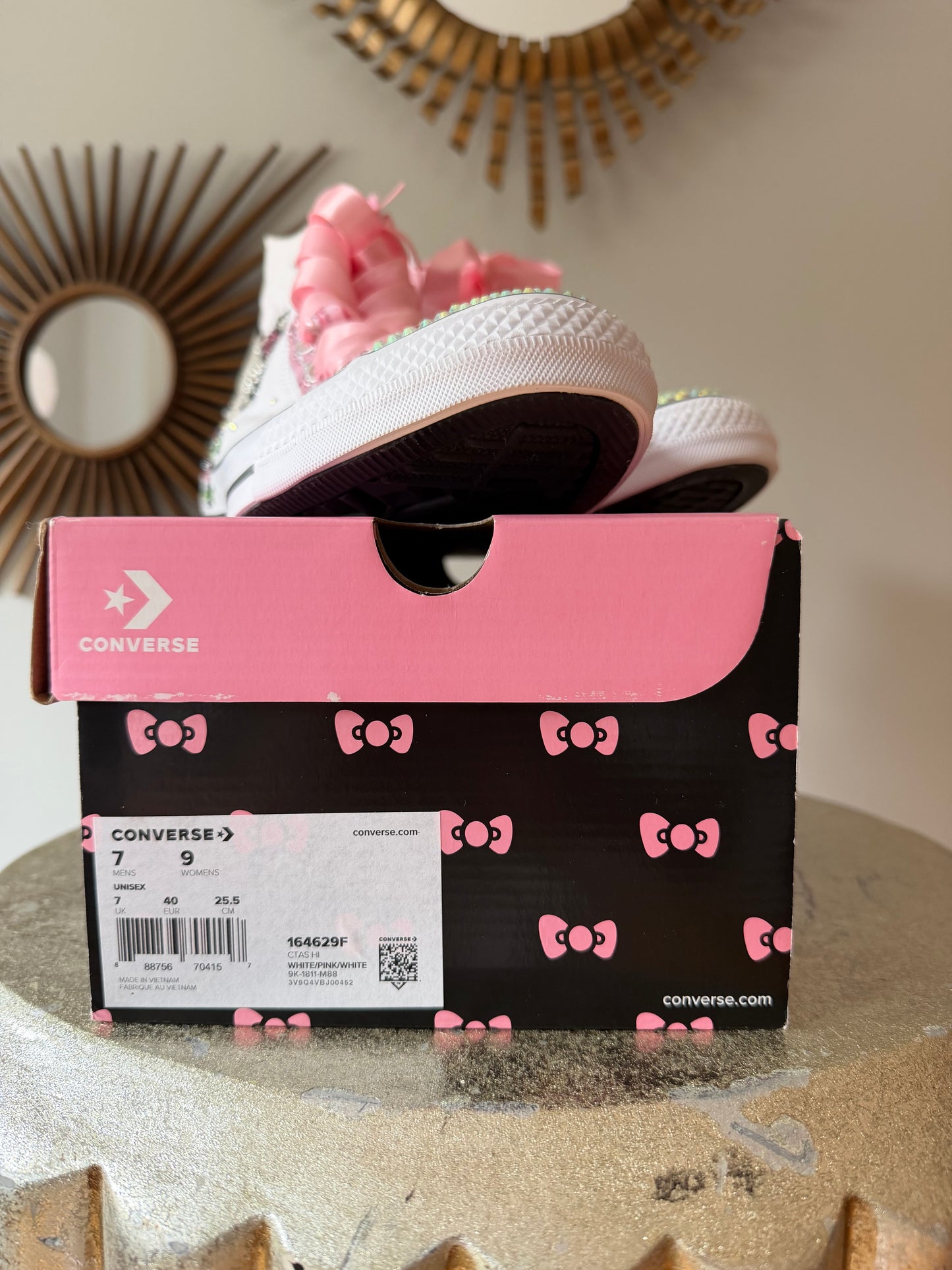 Converse - Hello Kitty White & Pink Bedazzled High Top Sneakers