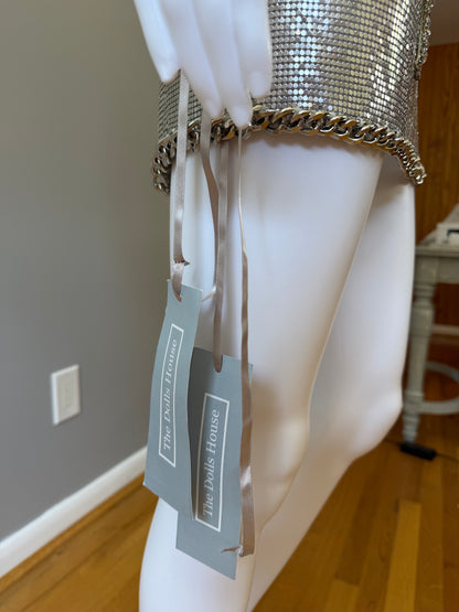 The Dolls House Silver Chainmail Set – Metallic Hooded Top & Mini Skirt Statement Outfit
