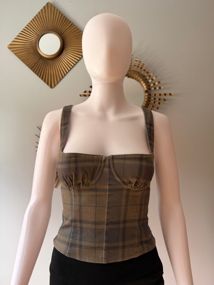 WeWoreWhat - Green Plaid Bustier Top
