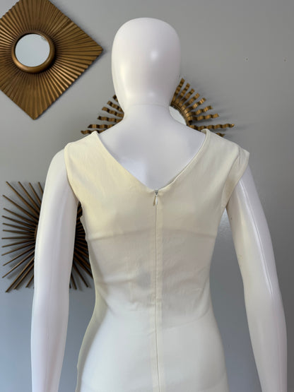 Off White Asymmetrical Shoulder Midi Dress