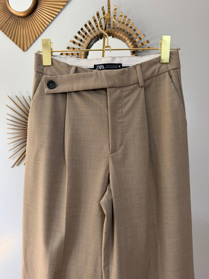 Zara - Tan High Asymmetrical Waist Trousers