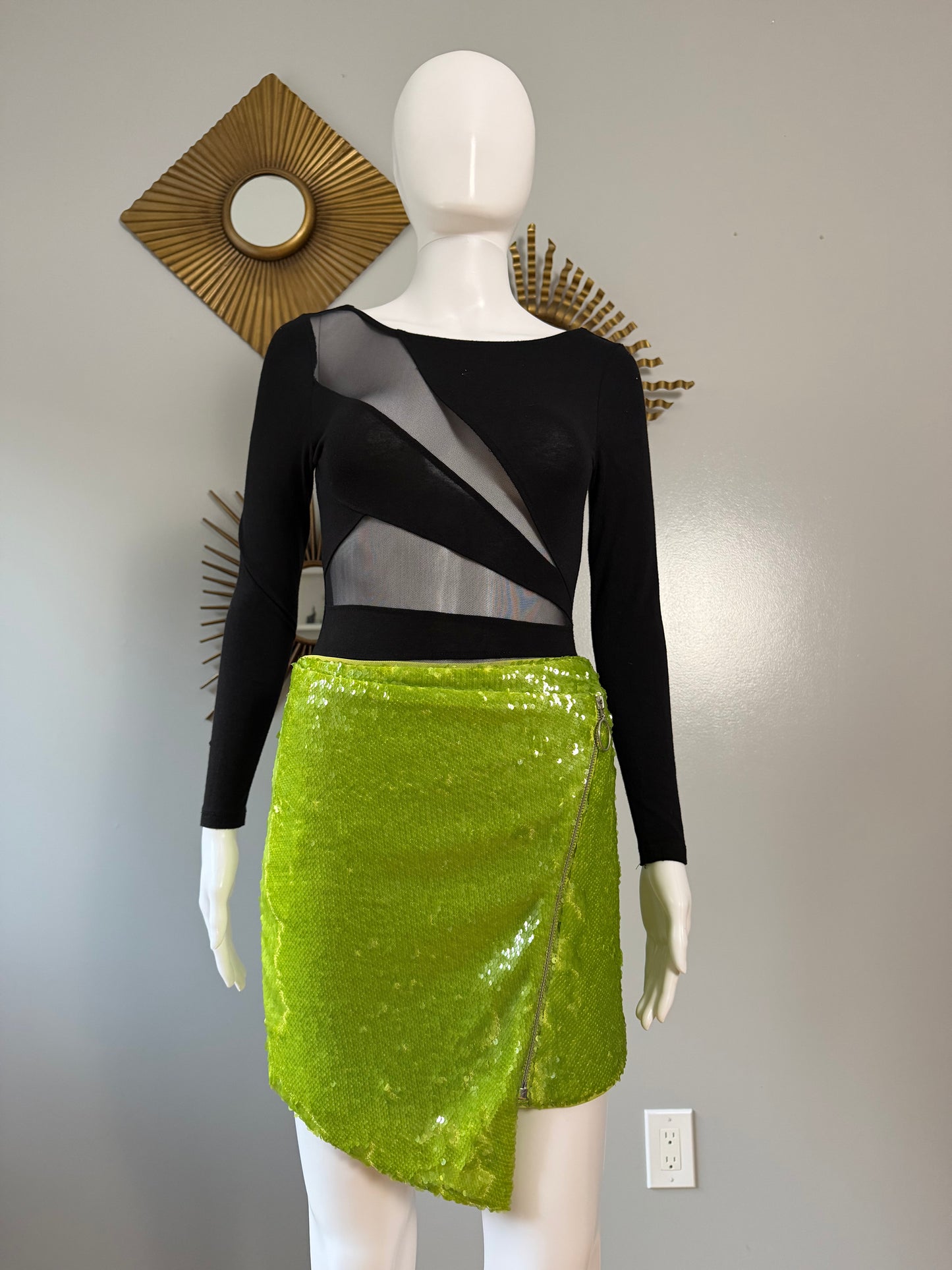 NBD - Green Apple Martini Sequin Mini Skirt