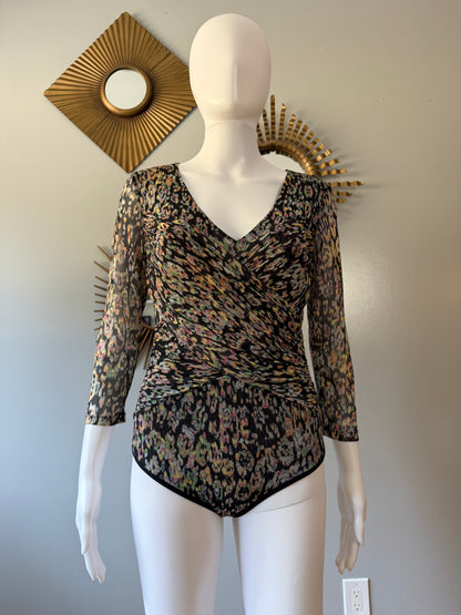 Bebe - Black Floral Mesh Bodysuit