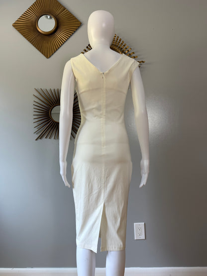 Off White Asymmetrical Shoulder Midi Dress
