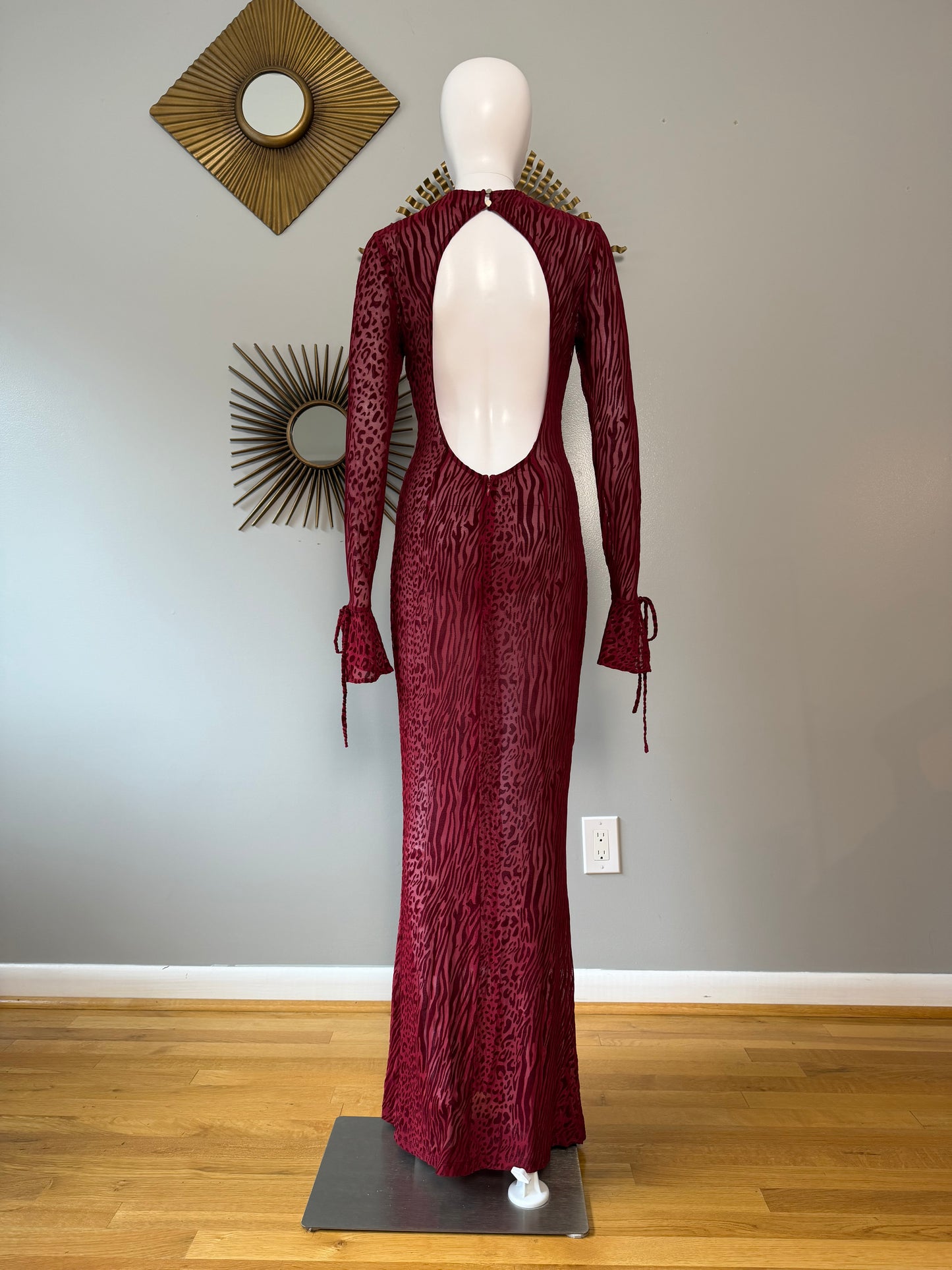 Miss Circle - Red Waylynn Velvet Burnout Maxi Dress