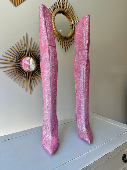 Steve Madden - Pink Vivianne Rhinestone Knee High Boots