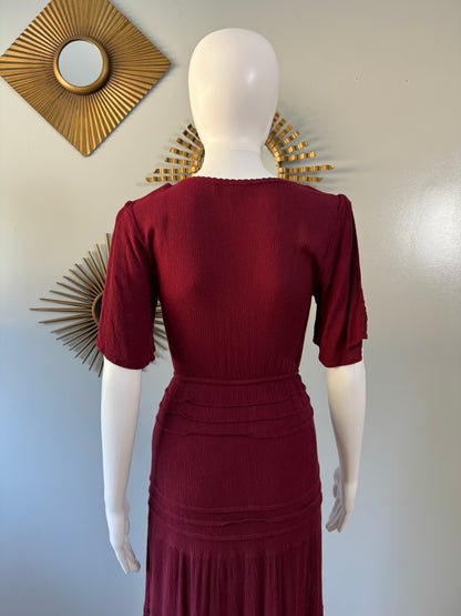 Lulu’s - Burgundy Santa Fe Sway Crochet Maxi Dress