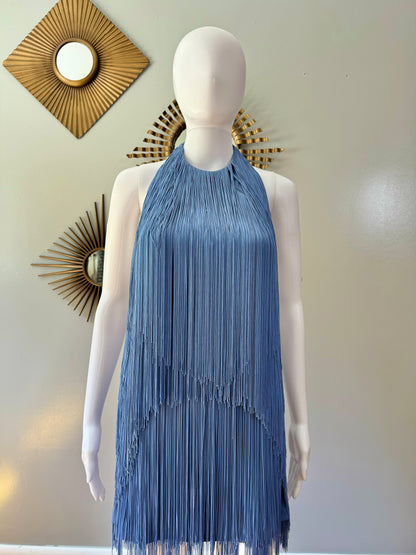 ZARA - Blue Fringed Halter Mini Dress w/ Low Back