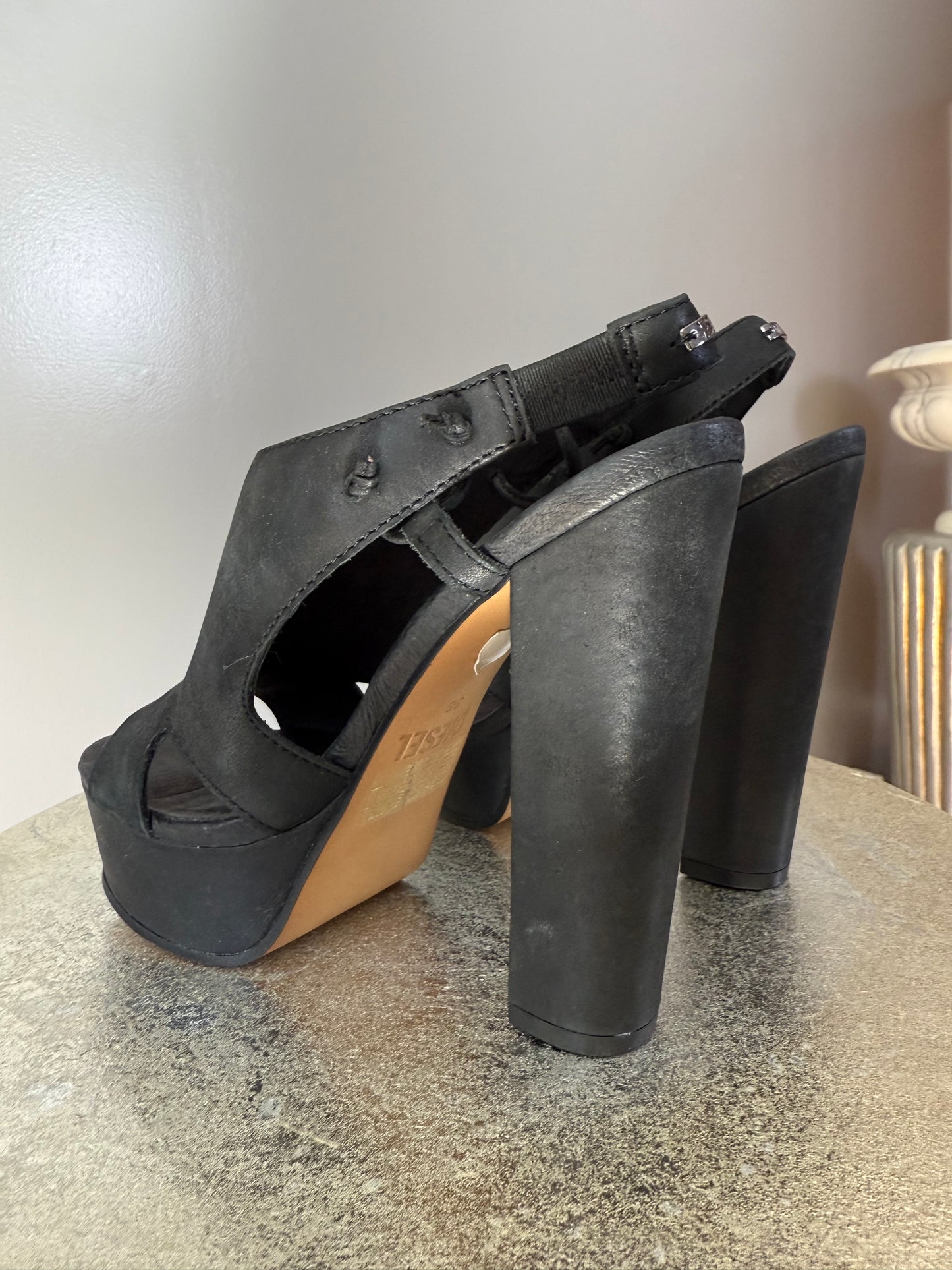 Diesel - Black Leather Platform Sandals