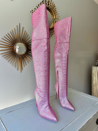 Steve Madden - Pink Vivianne Rhinestone Knee High Boots