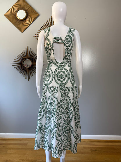 ZARA - Green Embroidered Midi Dress