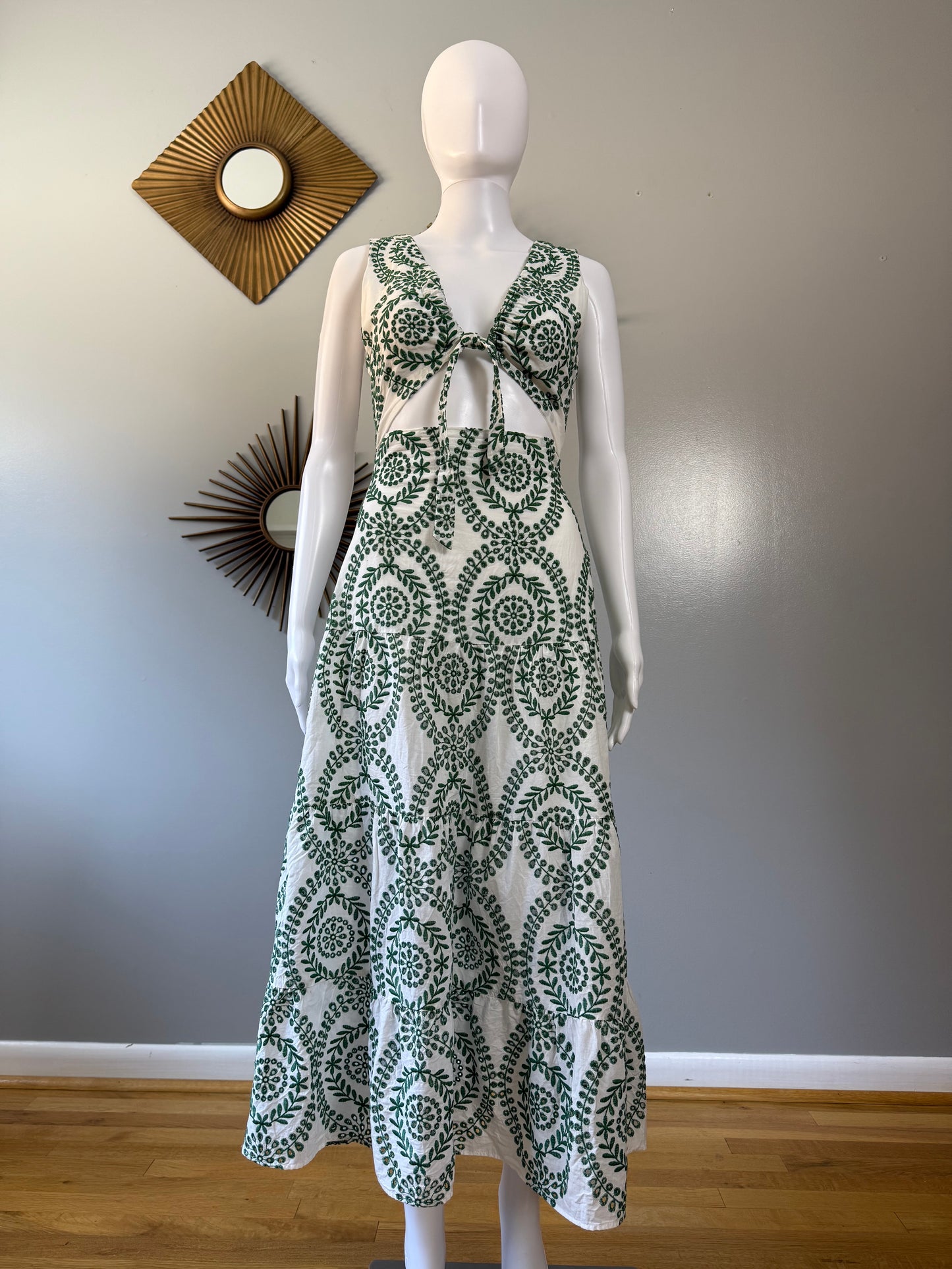 ZARA - Green Embroidered Midi Dress