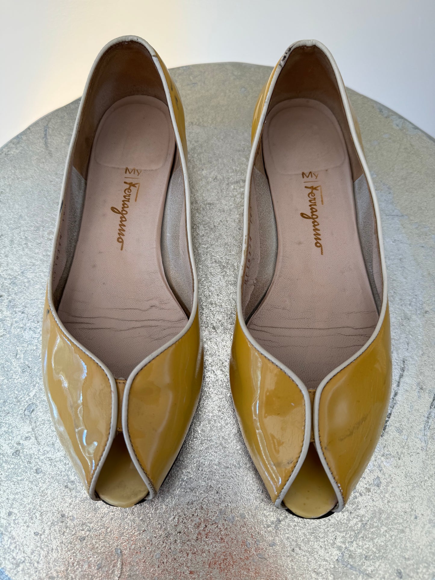 Salvatore Ferragamo - Patent Leather Peep Toe Flats