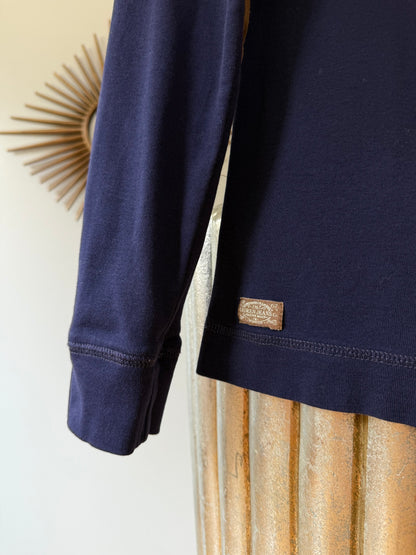 Ralph Lauren - Blue Top w/ Tan Zipper Detail & Elbow Patches