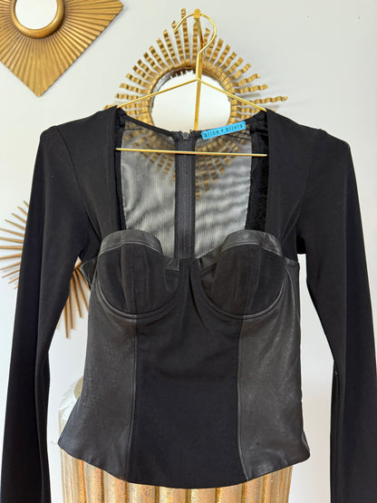 Alice + Olivia - Black Lali Leather Trim Top