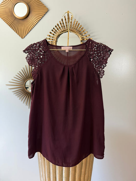 Philosophy- Burgundy Lace Sleeve Top
