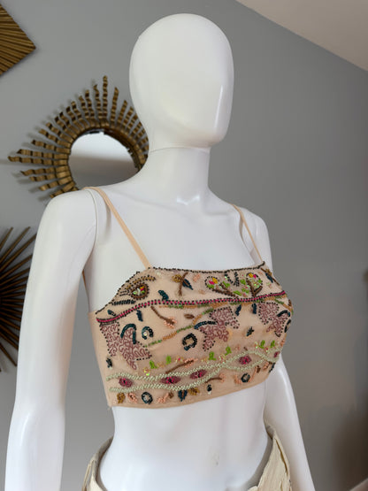 ZARA - Cream Beaded Crop Top