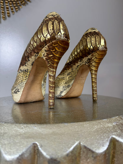 Dior - Gold Snakeskin Embossed Pumps