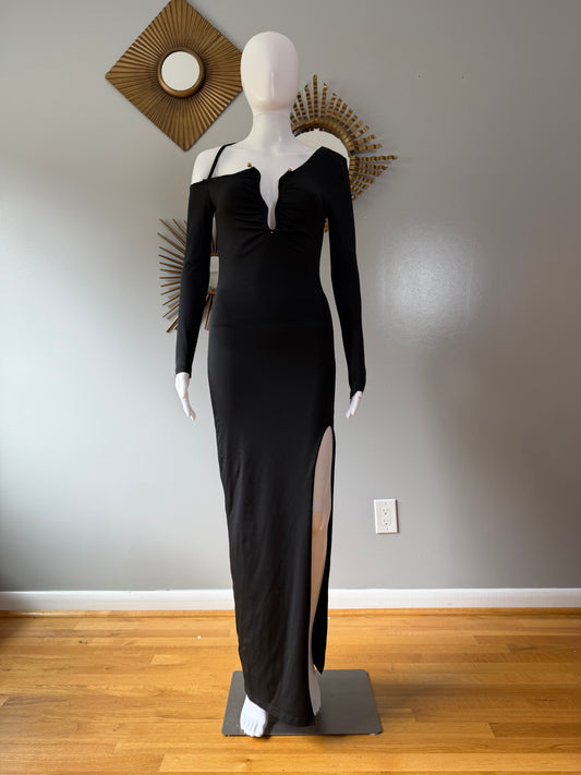 Peppermayo - Black Asymmetric Open Back Maxi Dress