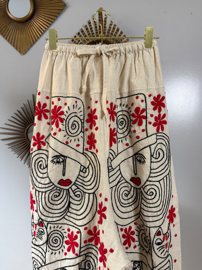 Madame Red Hand Embroidered Pants