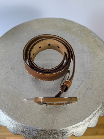 Prada - Vintage Tan Leather Belt w/ Wooden Buckle