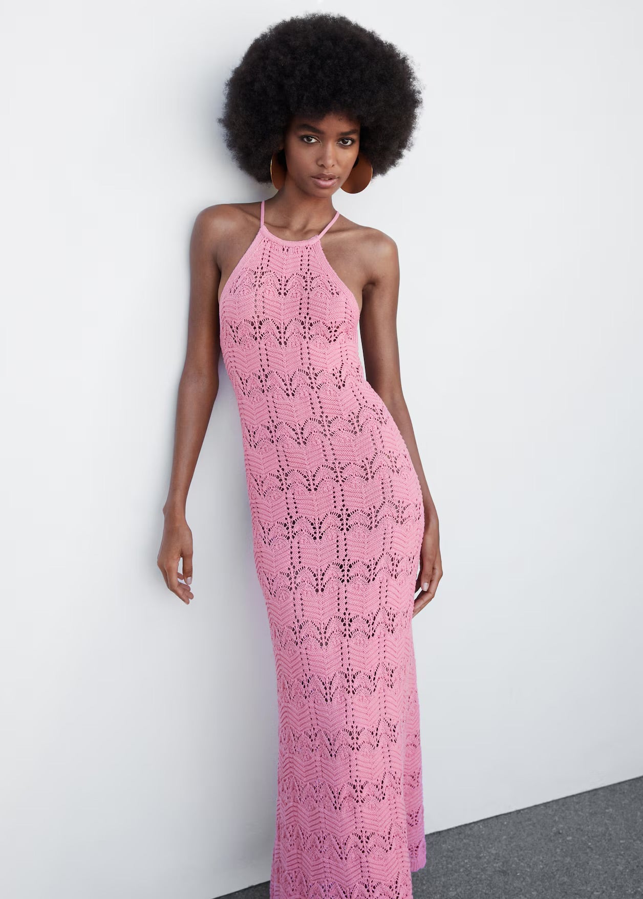 MANGO - Pink Crochet Maxi Dress