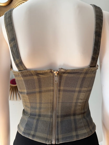 WeWoreWhat - Green Plaid Bustier Top