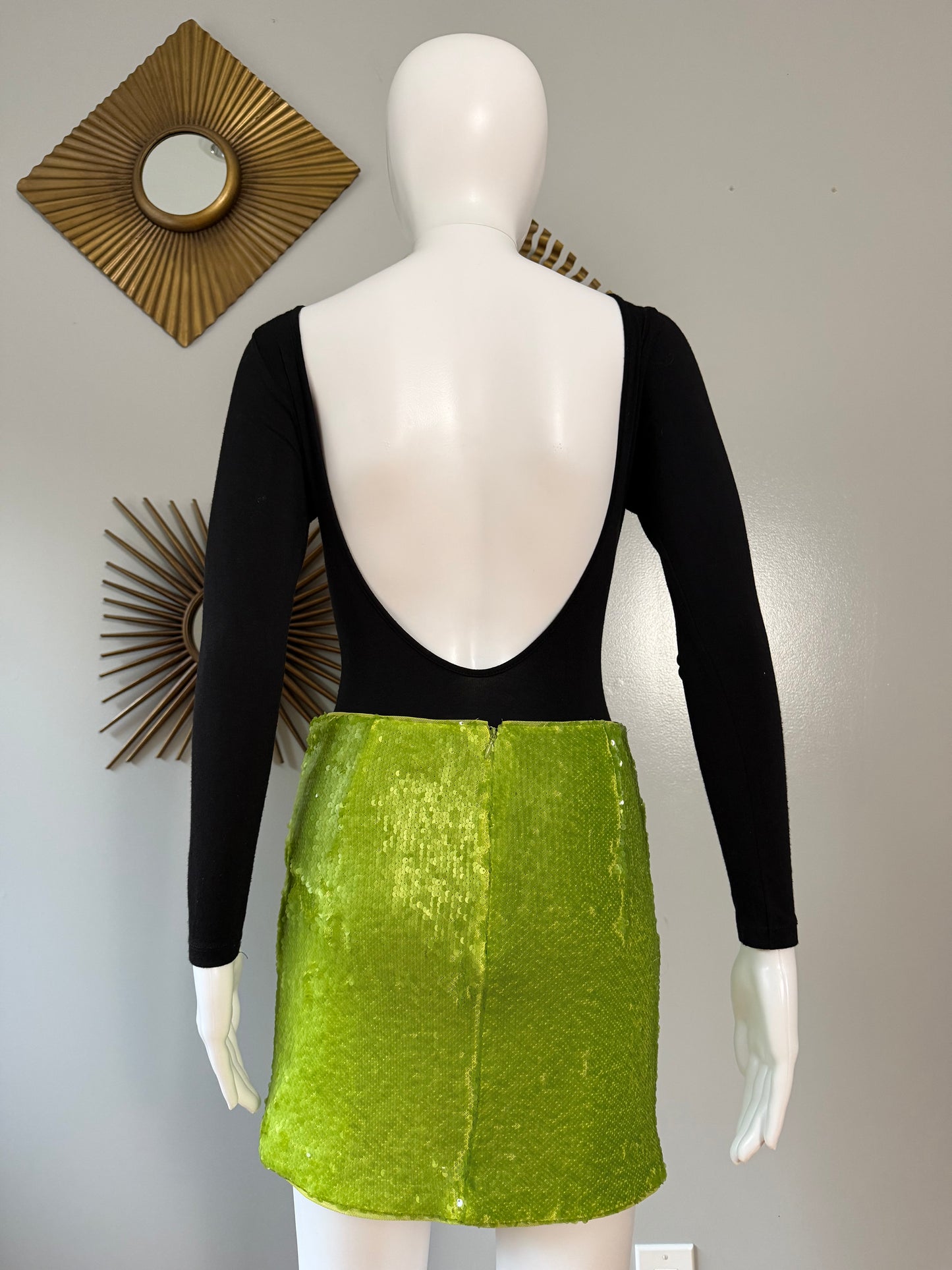 NBD - Green Apple Martini Sequin Mini Skirt