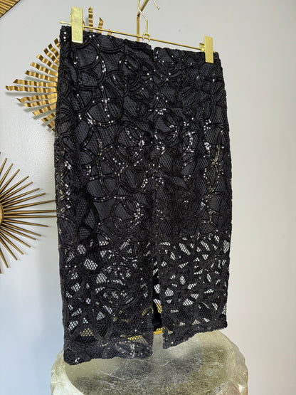 Express - Black Sequin Swirl Midi Skirt