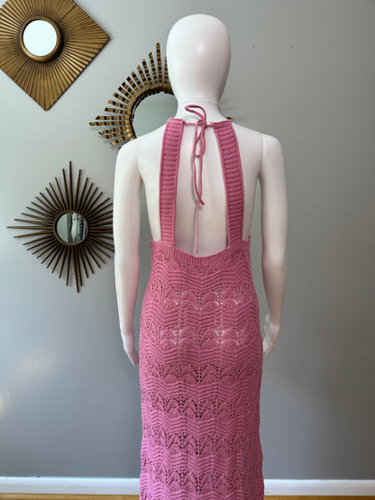 MANGO - Pink Crochet Maxi Dress