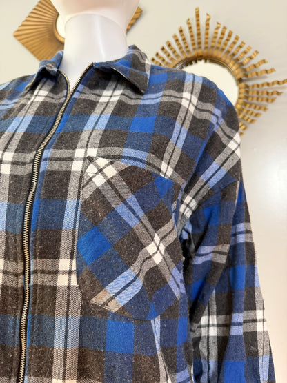 ZARA - Blue Plaid Flannel Tunic Top