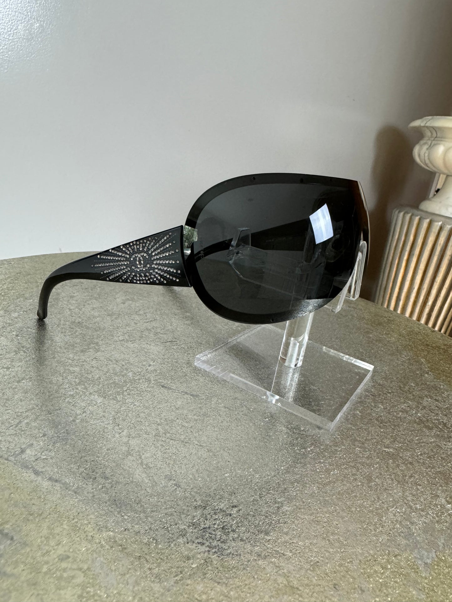 CHANEL - Black Shield Mod 4148B Sunglasses W/ Crystals