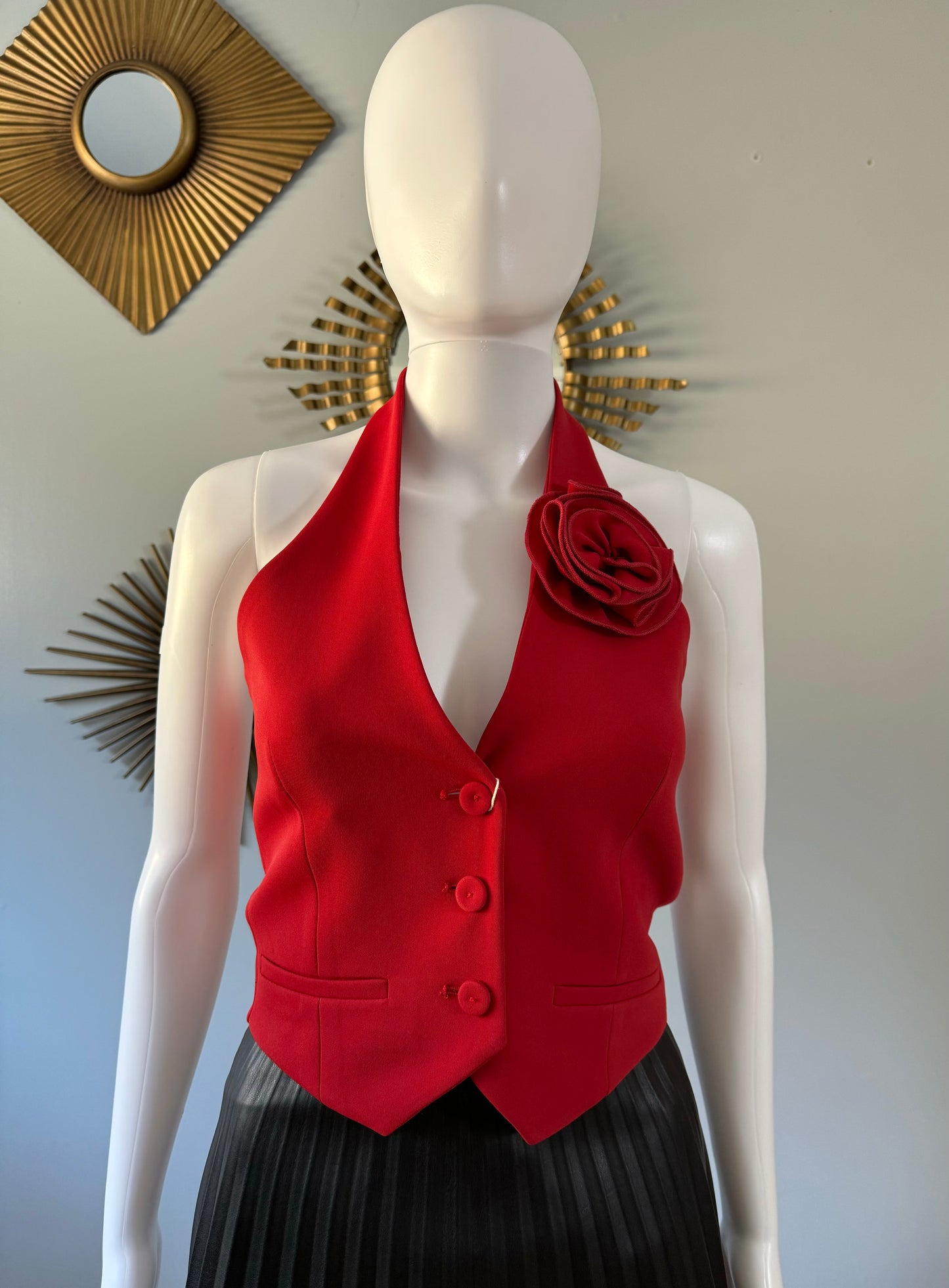 MANGO - Red Rosette Halter Vest