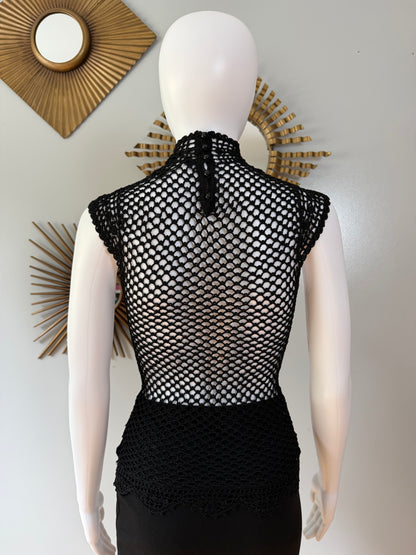 The Limited - Black Vintage Crochet Mock Neck Top