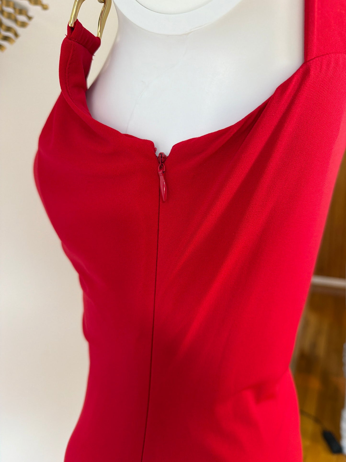 Calvin Klein - Red Fitted Dress w/ Gold Chain