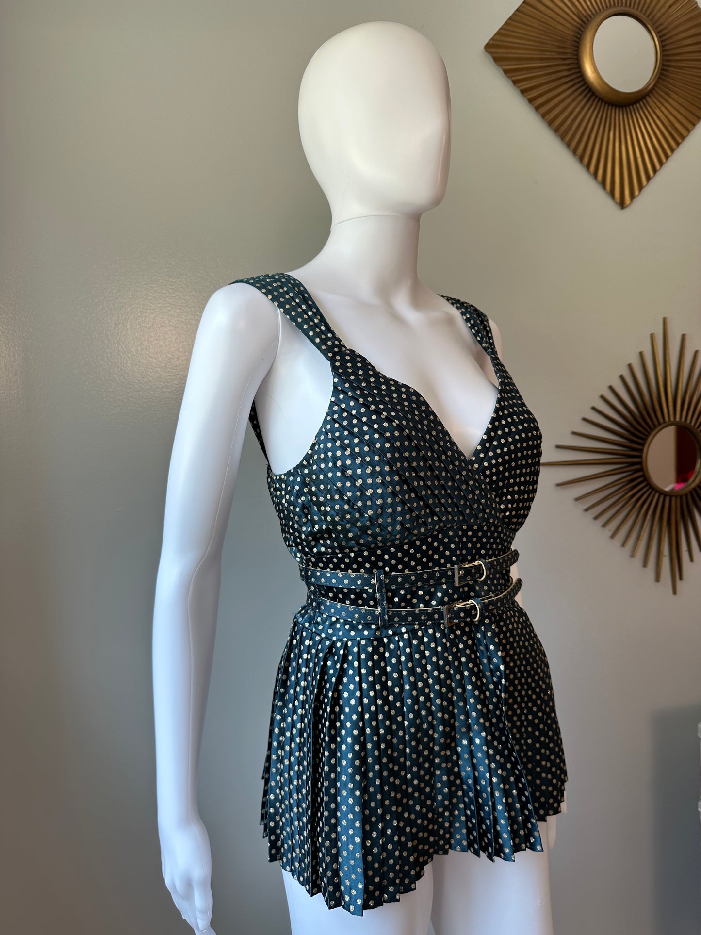 Adam Lippes - Green W/ Gold Polka Dots Top-Chic Couture Closet ATL 