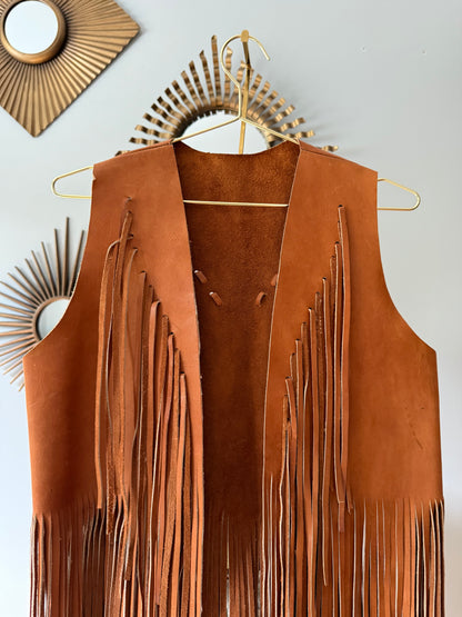 Vintage Brown 70’s Boho Leather Fringe Vest