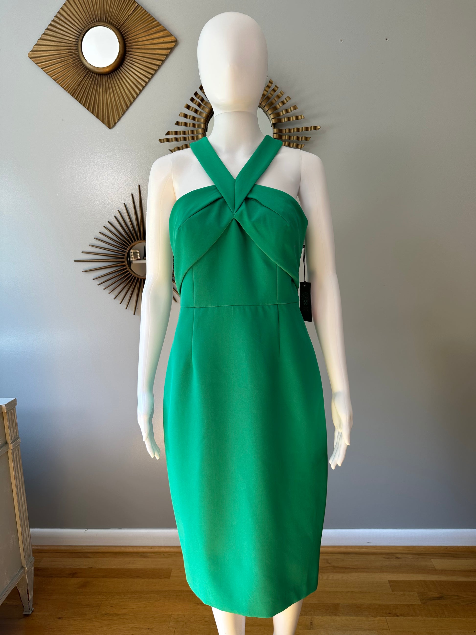 vince camuto halter neck sleeveless dress Vince Camuto Bow-Neck Halter Dress - Sage Green