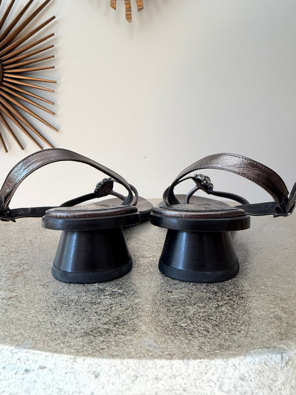Yves Saint Laurent Black Jeweled T-Strap Slingback Sandals