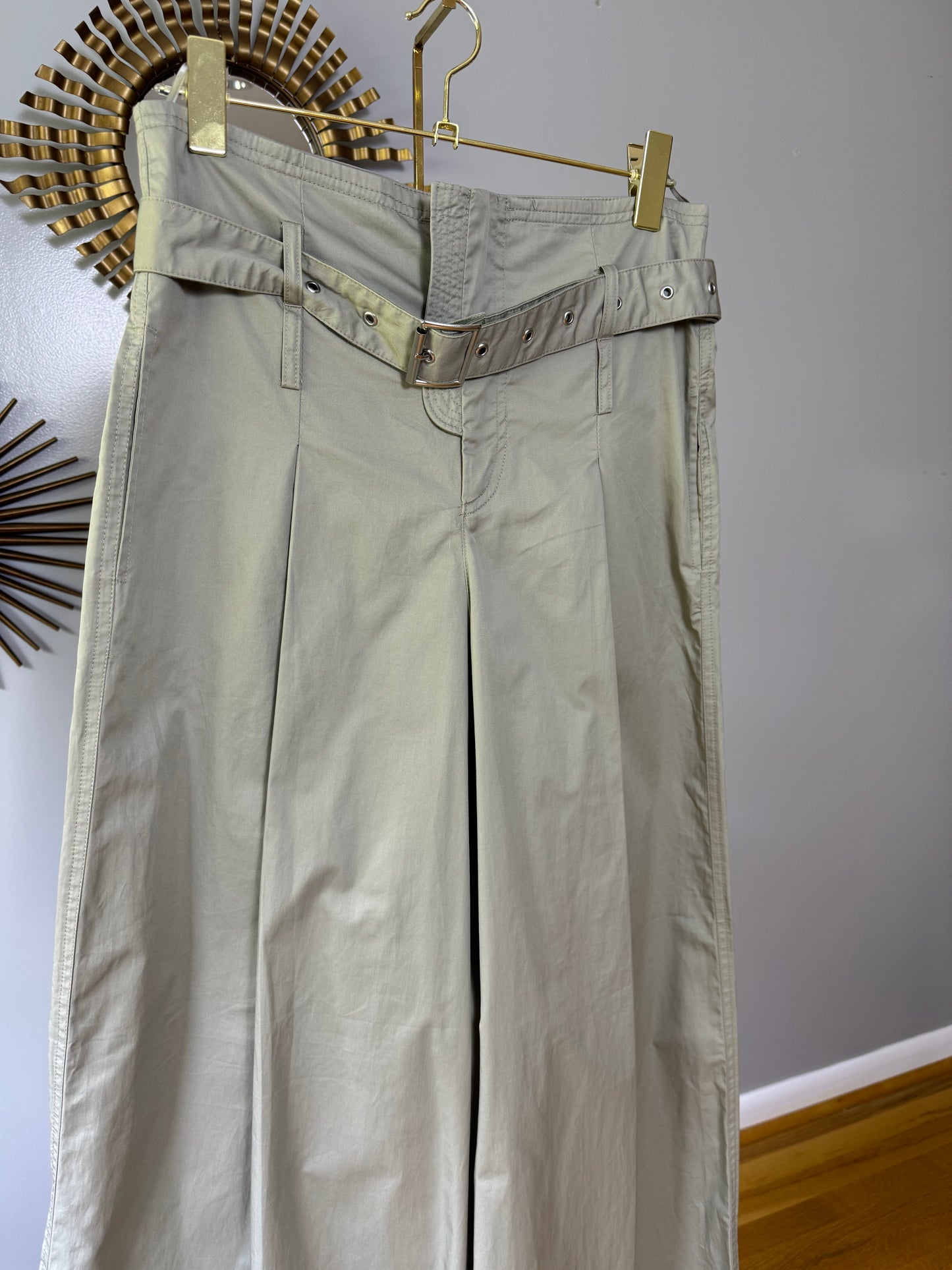 ZARA - Khaki High Waisted Wide Leg Pants With Belt