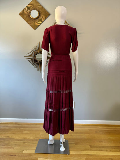 Lulu’s - Burgundy Santa Fe Sway Crochet Maxi Dress