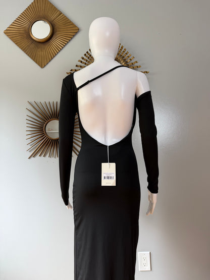 Peppermayo - Black Asymmetric Open Back Maxi Dress