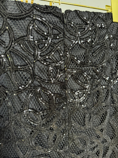 Express - Black Sequin Swirl Midi Skirt