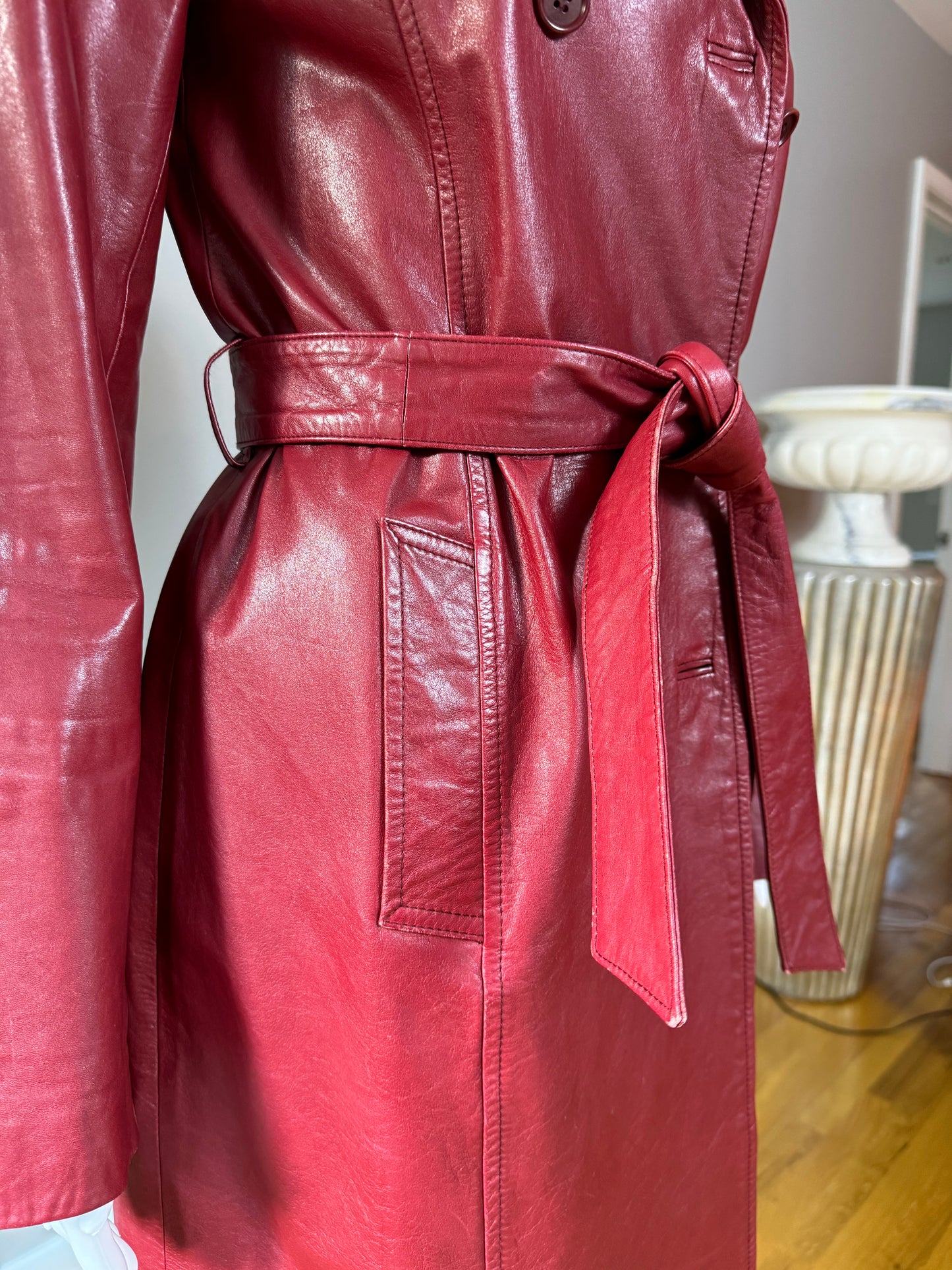 Theory - Burgundy Leather Trench Coat