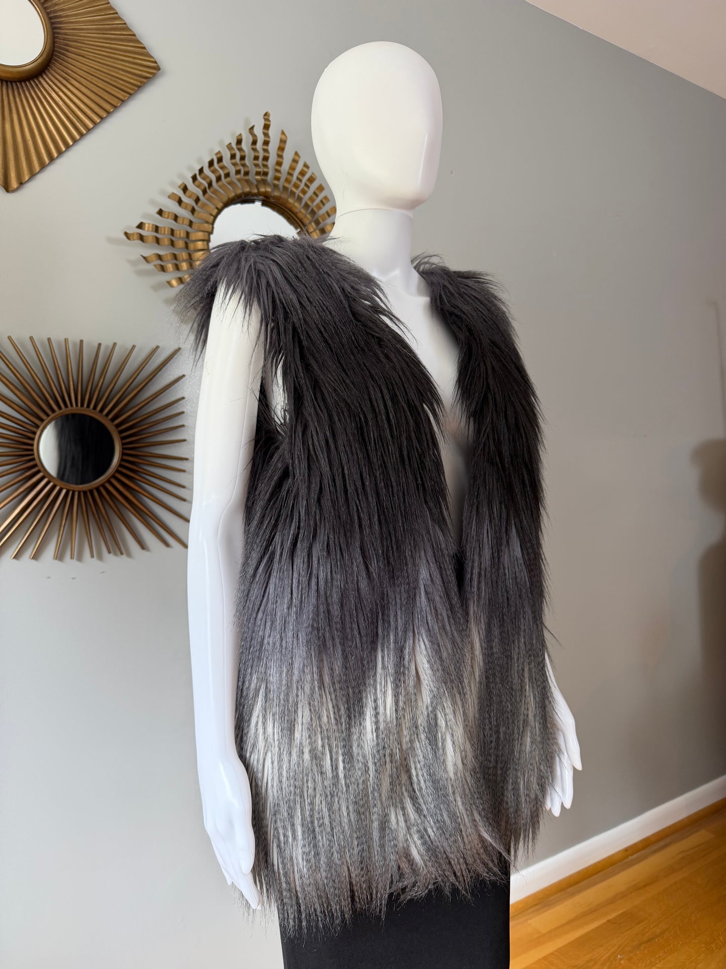 Melissa Paige - Grey Ombre Faux Fur Long Vest
