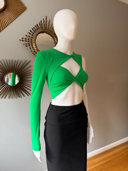 Zara - Green Asymmetric Twist Crop Top