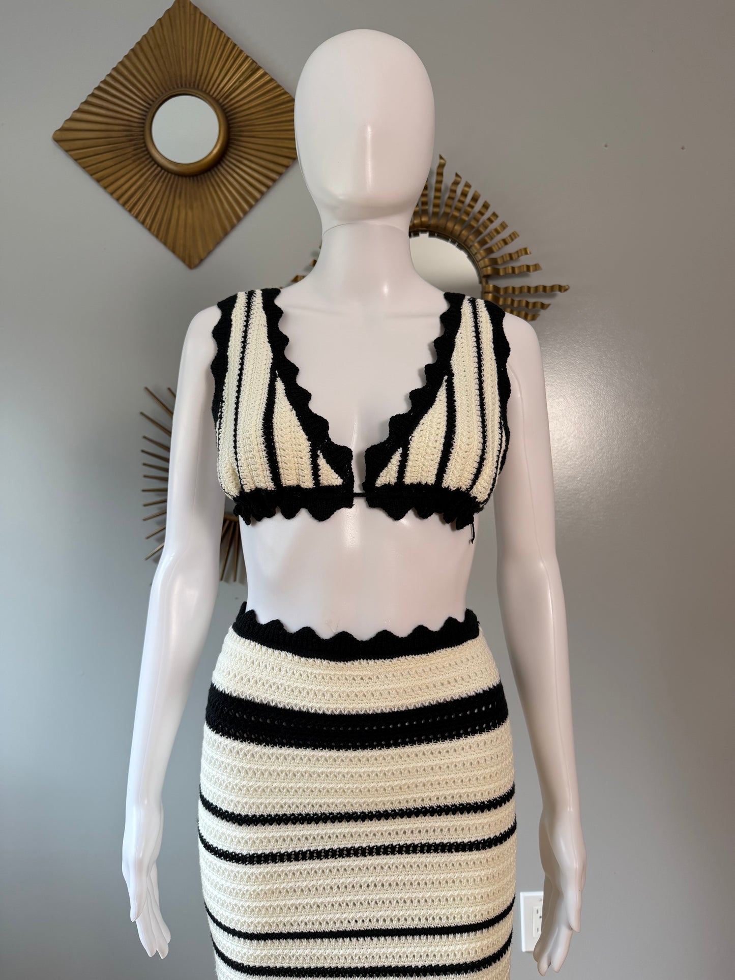 Meshki - Black & White Jadia Crochet Skirt Set