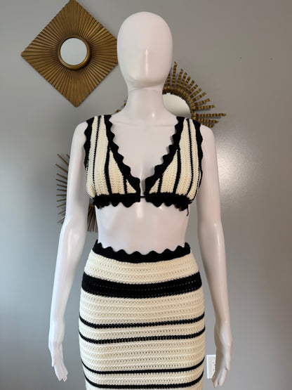 Meshki - Black & White Jadia Crochet Skirt Set