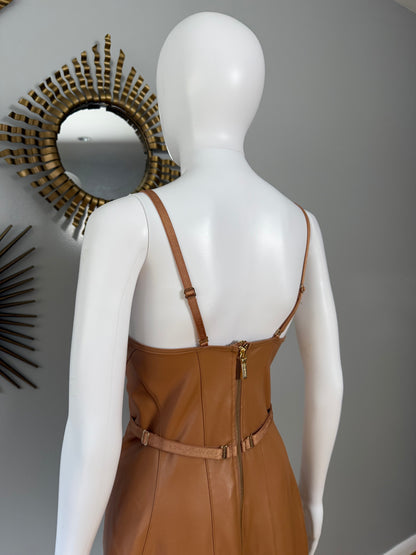Honey Birdette - Tan Leatherette Midi Dress